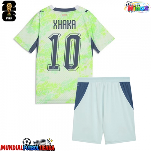 Camiseta Suiza Granit Xhaka #10 Segunda Equipación Replica Mundial 2026 para niños mangas cortas (+ Pantalones cortos)